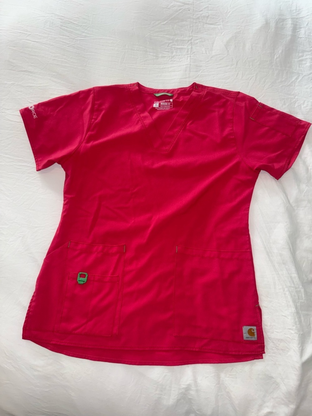 Carhartt 5 pocket V neck azalea Scrub Top